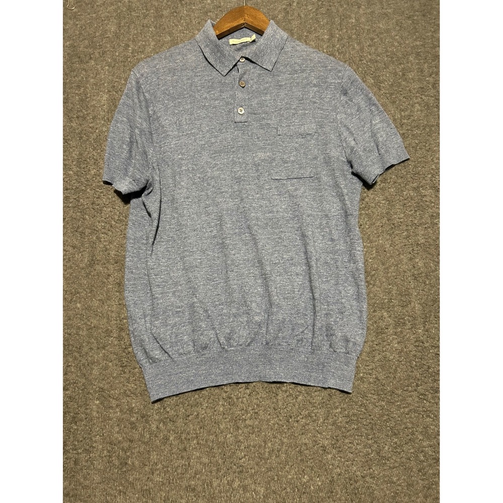 Suitsupply linen cotton blend polo shirt blue mens preppy Large designer - Picture 2 of 7